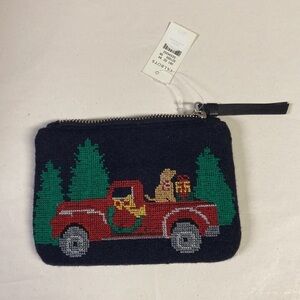 Talbots Embroidered Wool Country Christmas Wallet Zipper Pouch NWT